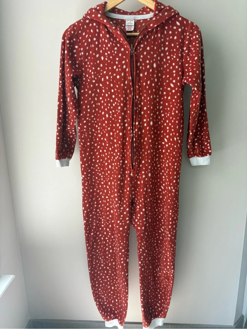 CAT & JACK Kids Reindeer One-Piece Pajamas with Hood and Zipper Size L (10-12)